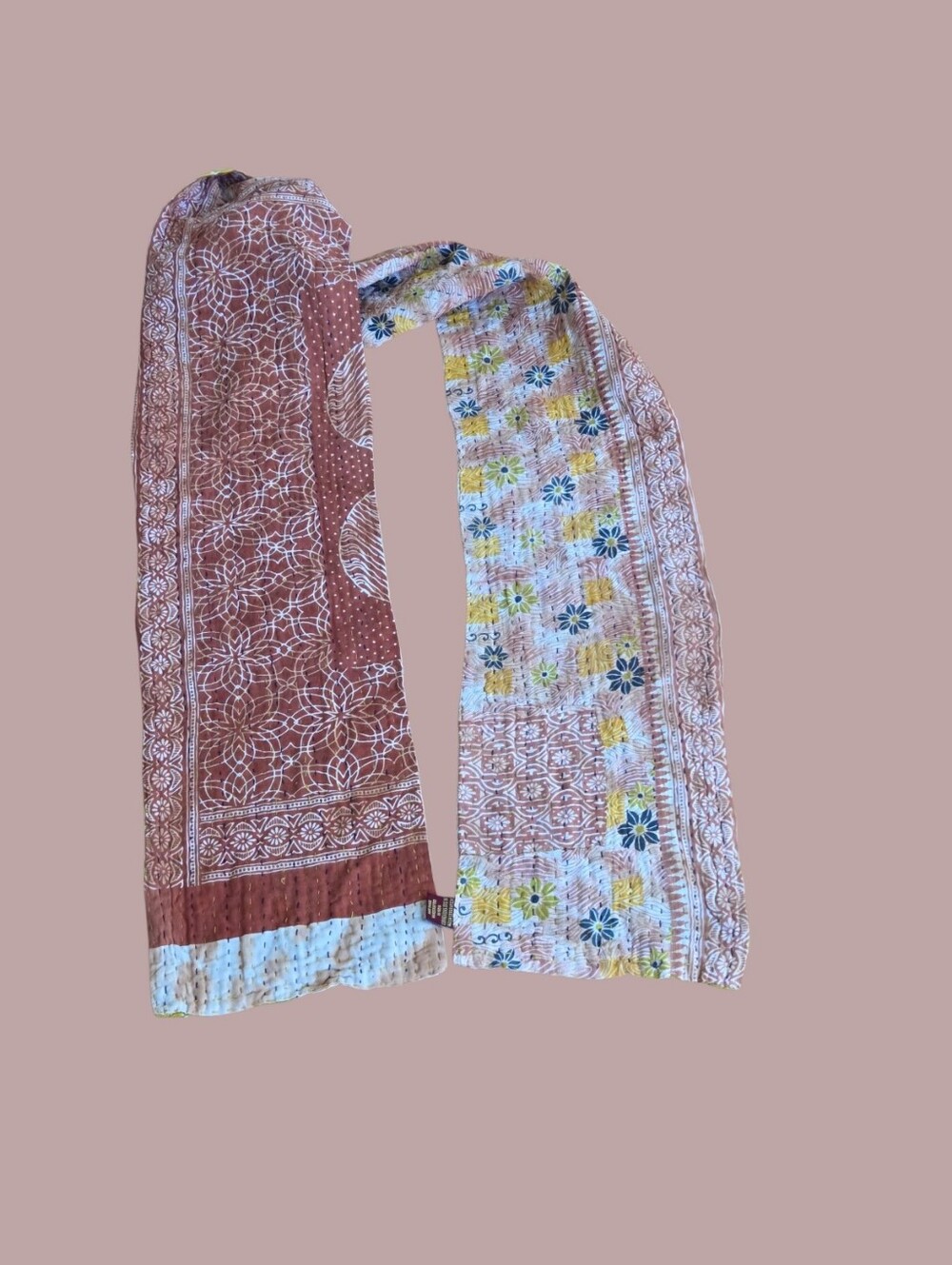 Connexions Fair Trade India Artisan Kantha Cotton Scarf Boho Art to Wear NWOT - Picture 4 of 11